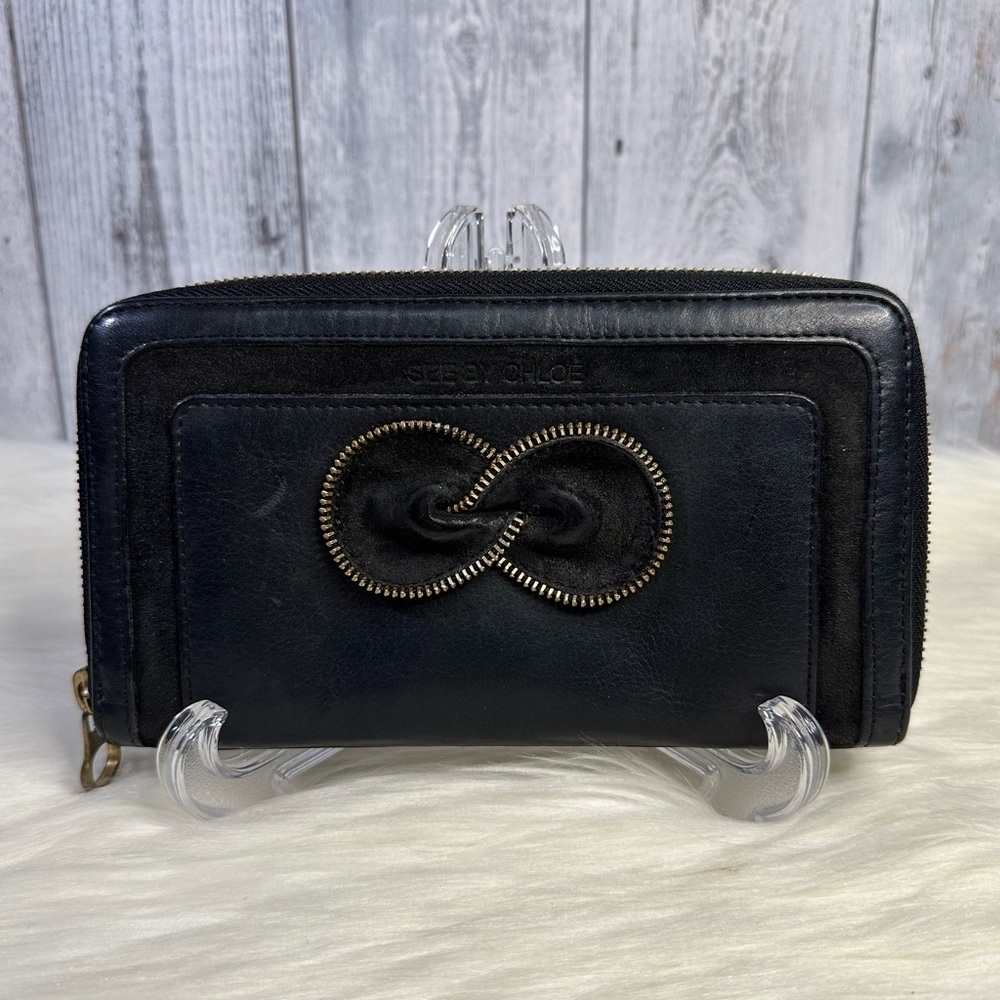 SEE BY CHLOE ribbon long zip wallet in black